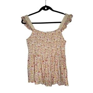 Blue Rain smocked tank with lace trim size large